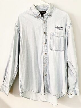 Vintage National Gypsum Light Wash Denim Oversized Button-Up Shirt